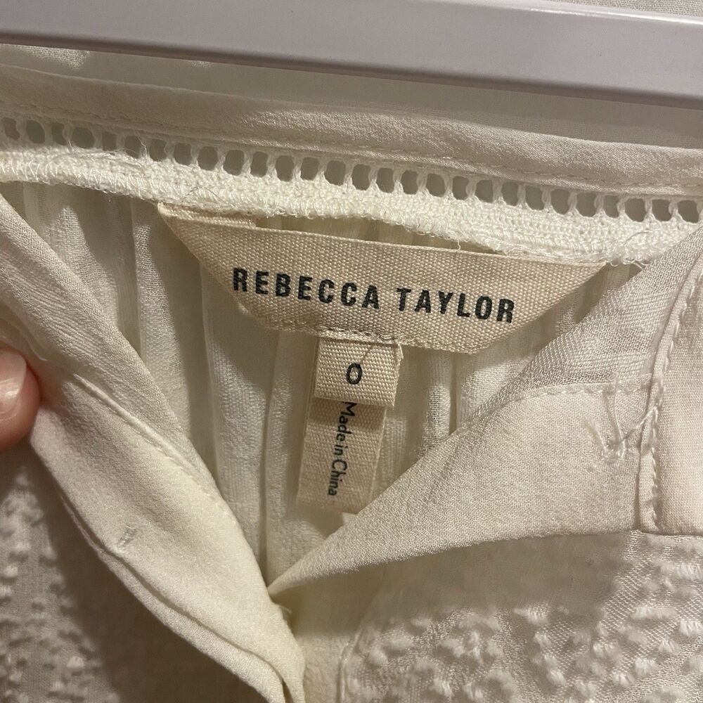 Rebecca Taylor Blouse 0 White Ivory Office Silk Lightweight Lace Sheer Siren - Picture 7 of 11
